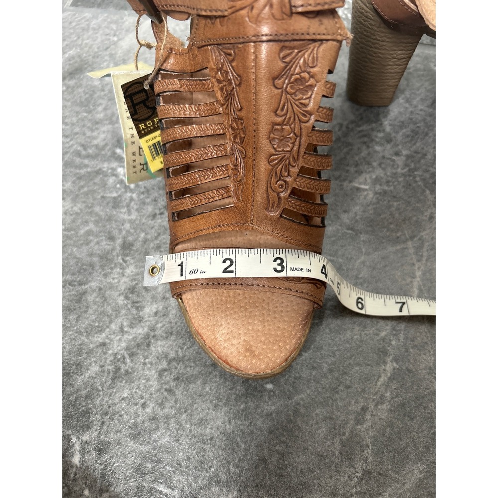 NWT Roper Mika lll Leather Open Toe Cognac Heel Strappy Sandal Size 8 Western - Picture 10 of 14